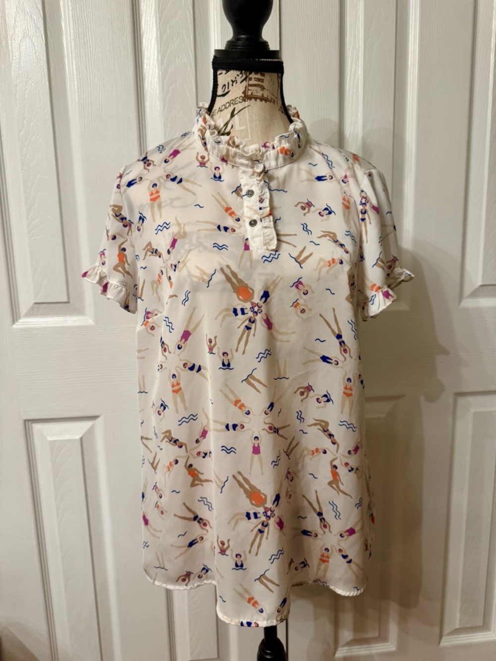 ModCloth Swimmer Print Blouse | Whimsical Summer Top | Size M